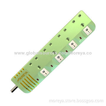 British standard power strip with 4-way extension cable, surge protection and overload protection